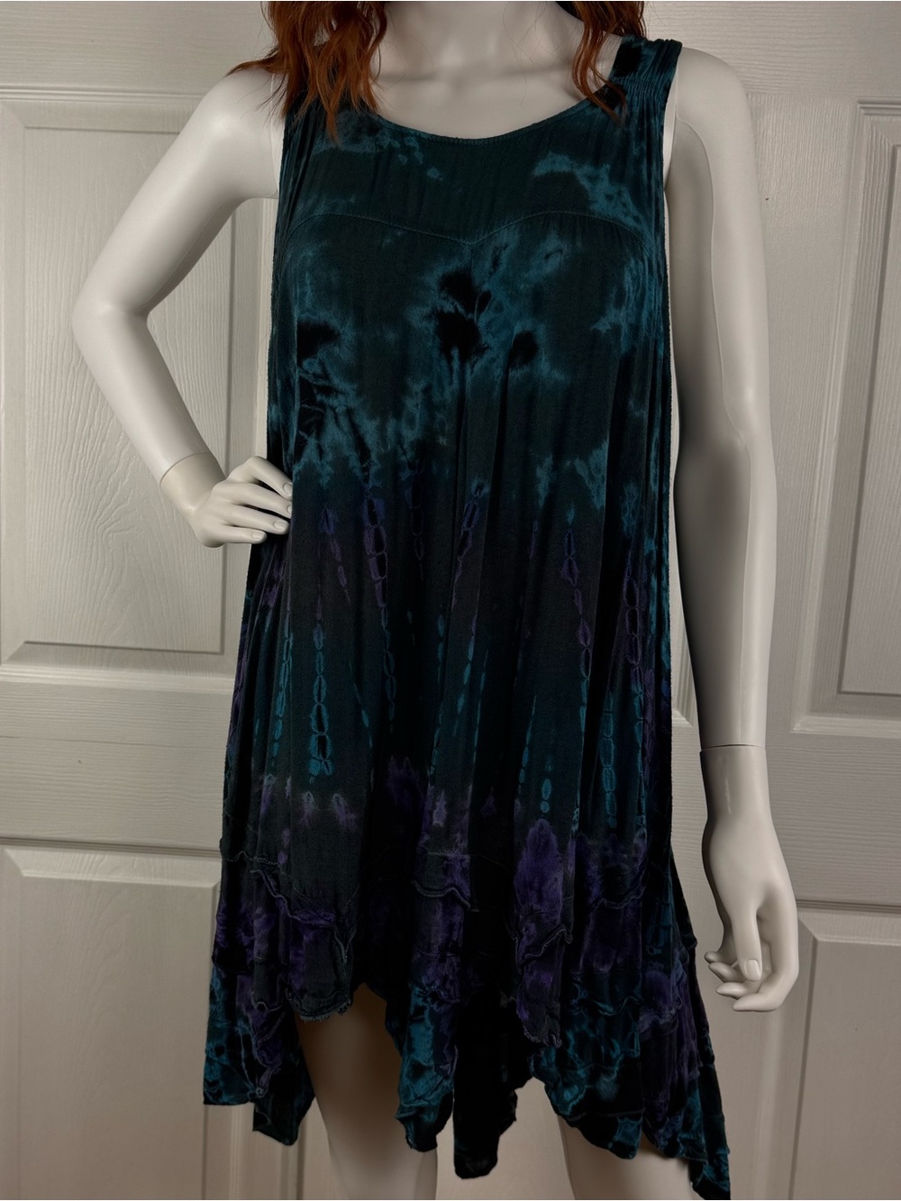 Sakkas Teal and Purple Tie-Dye Sleeveless Mini Dress